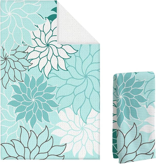 Boho Floral Abstract Waffle Towels, Flower Hand Towel for Bathroom Decor, 16x24 Inch Neutral Azure Flower Dish Tea Towel Decor for Kitchen/Bath/SPA,Gift for Friends.