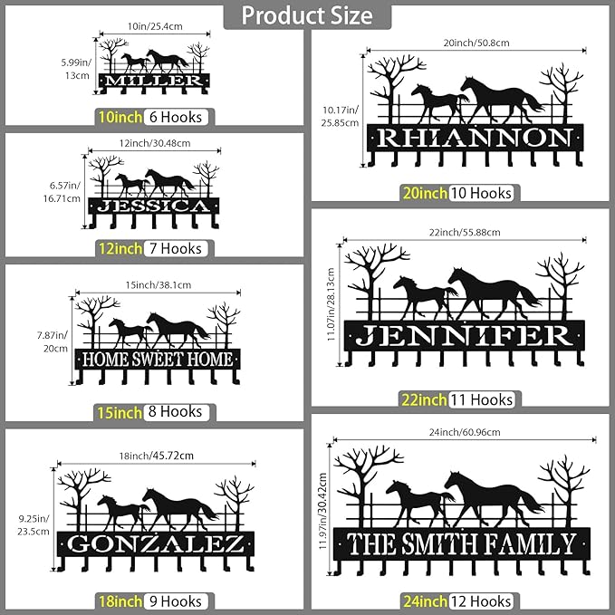 Personalized Key Hooks for Wall,Custom Name Galloping Horse Key Holder Wall Mounted,Fashion Coat Rack,Metal Key Hanger with Hooks,Key Rack Organizer for Entryway,Hallway,Doorway
