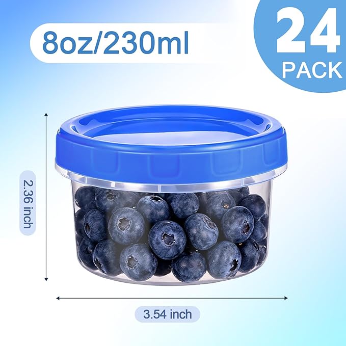 24 Pcs 8 oz Plastic Containers with Screw Lids, Reusable Clear Food Storage Containers with Pen and Brush for Snack Salad Fruit, Freezer Storage Containers, Microwave & Dishwasher Safe