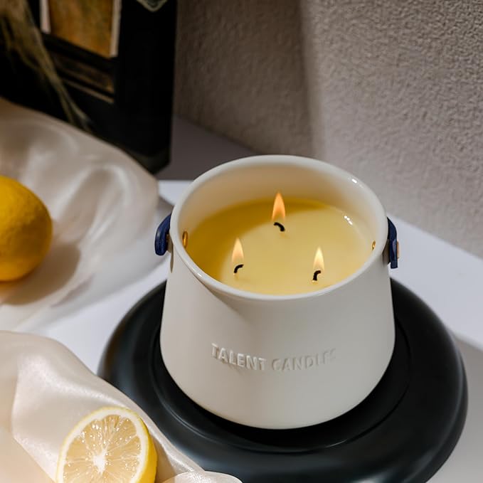 Candles for Home Scented - Scandinavian Style 3 Wick Candle - Long-Lasting Ceramic Candle Jar - Soy Candles Non Toxic with Minimalist Design - Summer Night