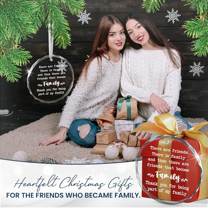 Christmas Friend Gifts for Women Men - Glass Christmas Ornaments for Tree Decorations - Friends Birthday Gifts for Women BFF Bestie, Unique Stocking Stuffers Gift Ideas for Xmas Decorations