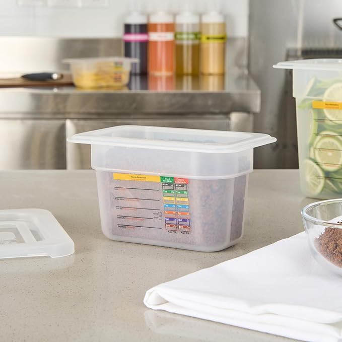 Restaurantware Food Pans Pack of 10 Plastic Rectangle Food Containers 1/9 Size with Traceability Label, Storage Containers Dishwashable Hot Cold Friendly for Restaurants Buffet Commercial Use