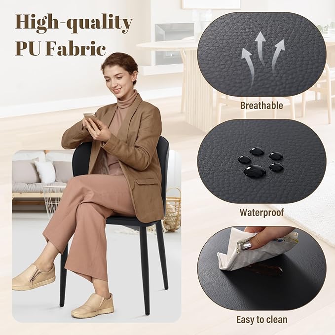 Homcosan Dining Chairs Set of 4, Modern Kitchen Chairs with Cross Structure & Exquisite Piping Design, Easy Assembly, Faux Leather Dining Room Chairs for Living Room Lounge, Bedroom, Black