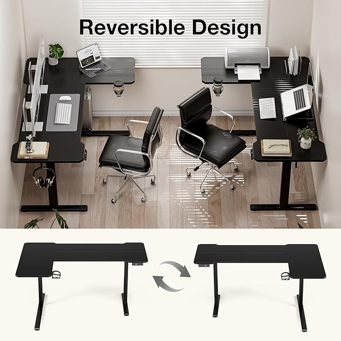 59 Inch L Shaped Standing Desk Adjustable Height,Gaming Electric Corner Standing Desk, Sit Stand Computer Table with Reversiable Splice Board, Black