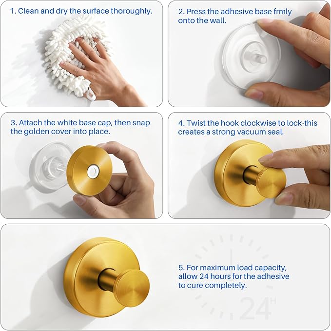 Suction Cup Hooks Stainless Steel Shower Hooks No Drill Towel Hooks Removable Wreath Hanger for Front Door, Bathroom Wall, Kitchen, Glass, Mirror (2 Pack)