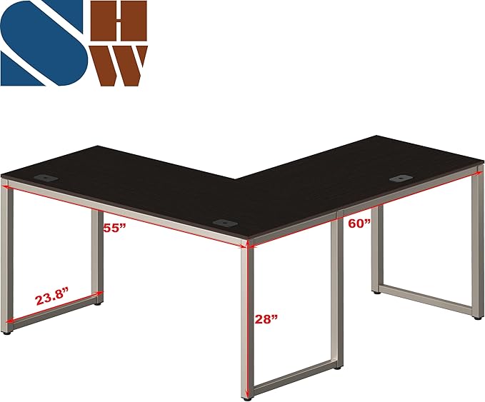 SHW 55 x 60 Inches Commercial-Grade L-Shape Corner Office Computer Desk, Espresso