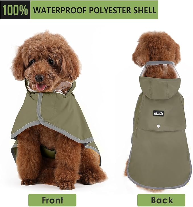 Lukovee Dog Raincoat - Lightweight Hooded Dog Rain Coat for Large Medium Small Dogs, Adjustable Poncho Jacket with Reflective Stripes & Built-in Storage Pocket (Green, Medium)