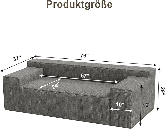 Modular Sectional Sofa, 3 Seater 105" Deep Seat Corduroy Lounge Sofa with Movable Cushions, Modular Couch for Small Spaces, Living Room, Bedroom, Apartment, Office - Gery