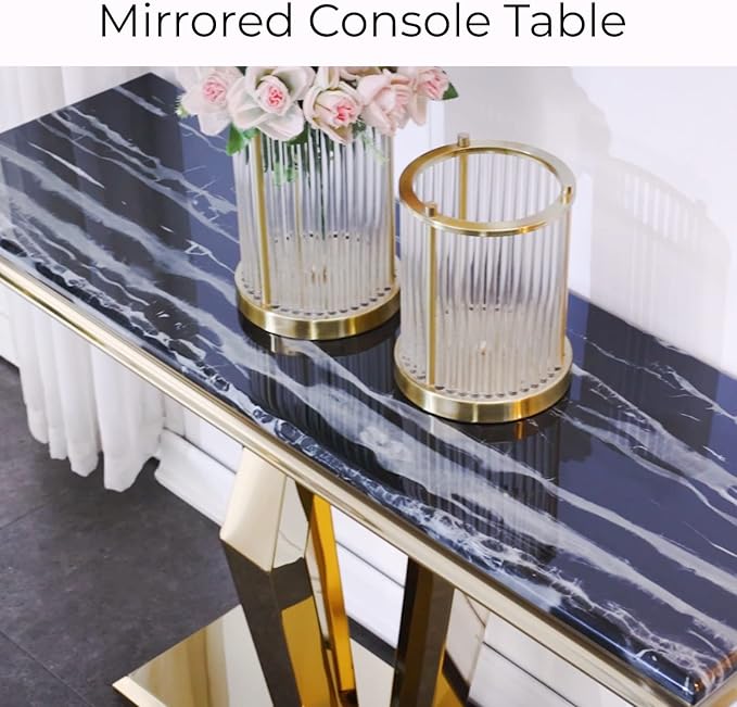 Asday Modern Console Sofa Table for Entryway, Black and Gold Console Table Narrow Long Hallway Tables for Living Room Office