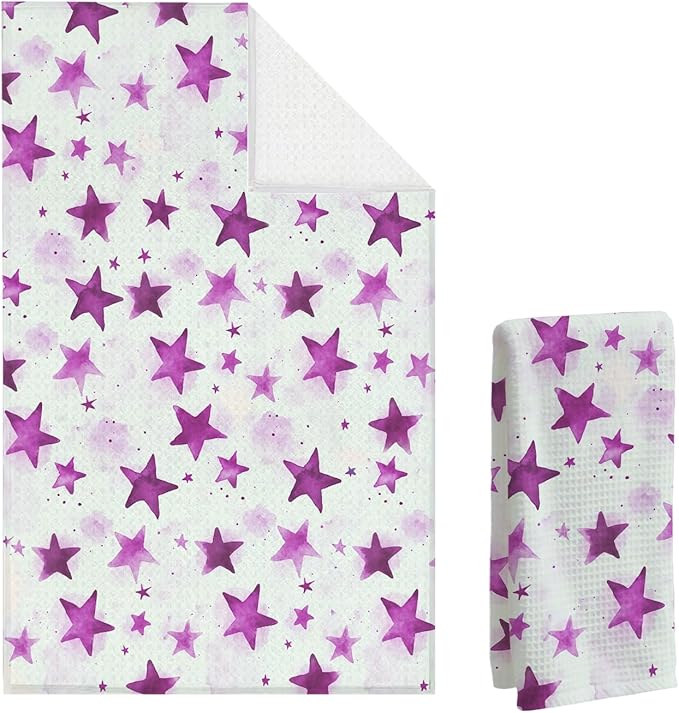 Watercolor Star Hand Towel, Star Waffle Towels, Nursery & Bathroom Hand Towel, 16x24 Inch Purple Dish Tea Towel Decor for Kitchen & Nursery & Bathroom, Gift for Friends & Homeowners.