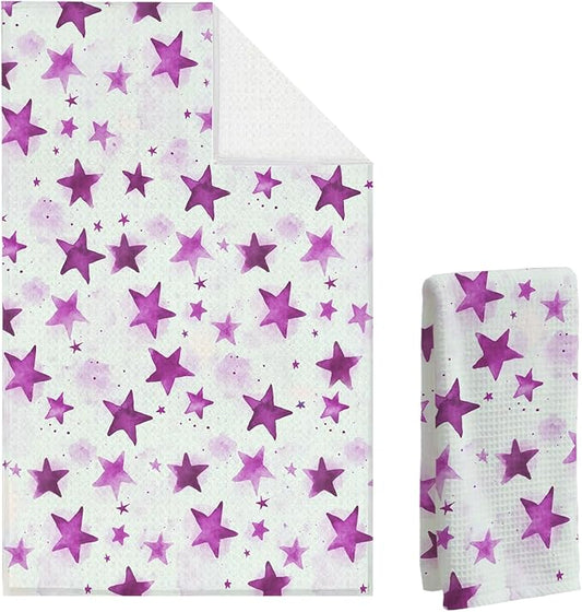 Watercolor Star Hand Towel, Star Waffle Towels, Nursery & Bathroom Hand Towel, 16x24 Inch Purple Dish Tea Towel Decor for Kitchen & Nursery & Bathroom, Gift for Friends & Homeowners.