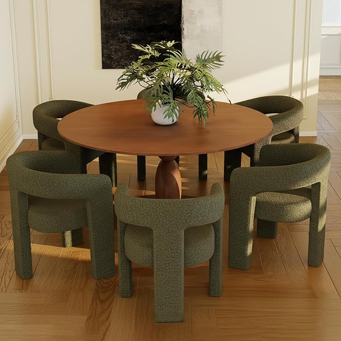 Modern Sherpa Dining Chairs Set of 6, Upholstered Barrel Chairs with Arms Comfy Accent Side Chairs for Living Room/Dining Room/Reception, Green