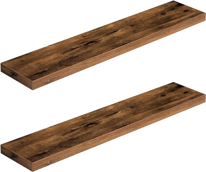 HOOBRO Floating Shelves for Wall, Wall Mounted Shelf Set of 2, 39.4" Hanging Shelf with Invisible Brackets, for Wall in Bathroom, Bedroom, Toilet, Kitchen, Living Room, Rustic Brown BF100BJP201G2