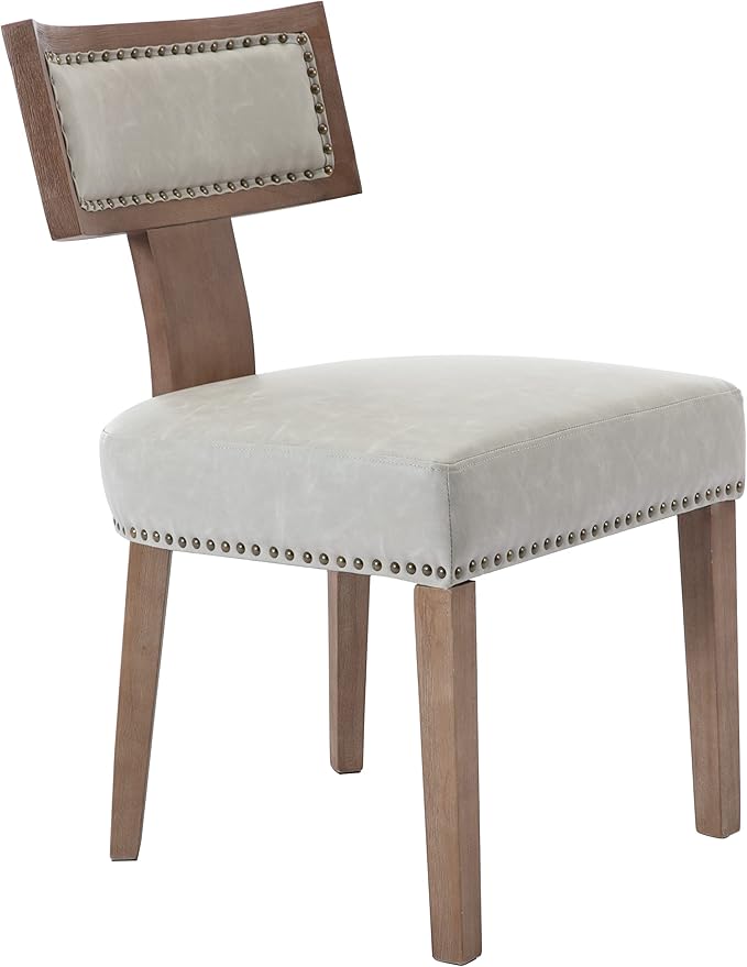 Mid Century Modern Dining Chairs Set of 2 PU Leather Upholstered Kitchen Side Chairs with Nailhead Trim, Modern Kitchen Armless Solid Wood Dining Chairs, Grey