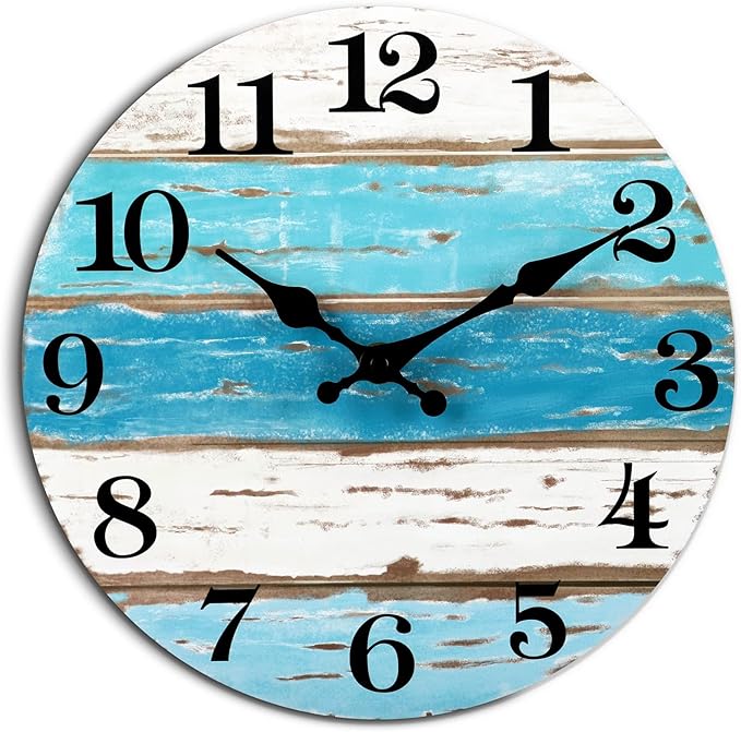 CHYLIN Wall Clock - Beach Themed Blue Wall Clocks Battery Operated Silent Non-Ticking, Coastal Nautical Clock Decorative for Home Kitchen Living Room Office Bathroom Bedroom(10 Inch)