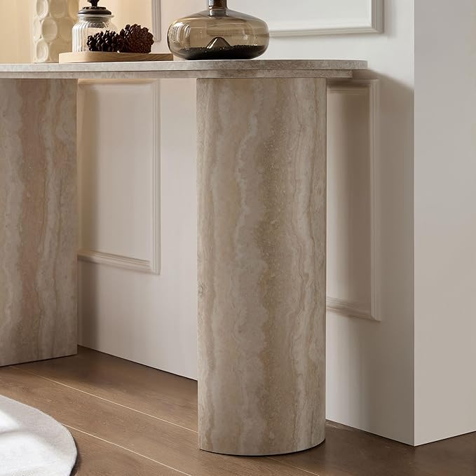 LKTART 55" MDF Console Table for Entryway, Narrow Entryway Table with Faux Mars Marble Pattern, Couch Table Behind Sofa with Curved Legs for Living Room Hallway Foyer