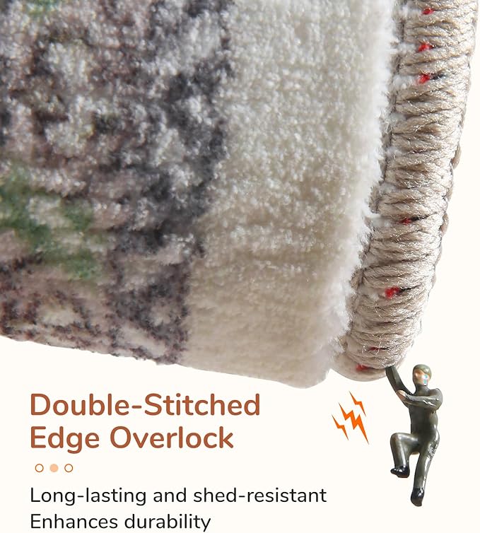 OPPODREAM Thin Entryway Rug 2x6, 2x6 Rug Runner, Washable Hallways Carpet 2 x 6 with Non Slip Backing, Low-Pile Bedside Carpet 2 x 6, Long, Faux Cashmere, Purple & Green & Cream