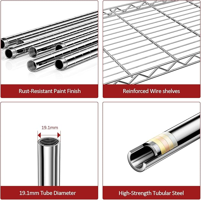 IZEUK 3 Tier Heavy Duty Steel Storage Shelves, Metal Shelf Wire Shelving Rack for Pantry, Kitchen, Cloakroom or Office Organization (13.8" D x 23.6" W x 35.5" H, 750LBS, Chrome)