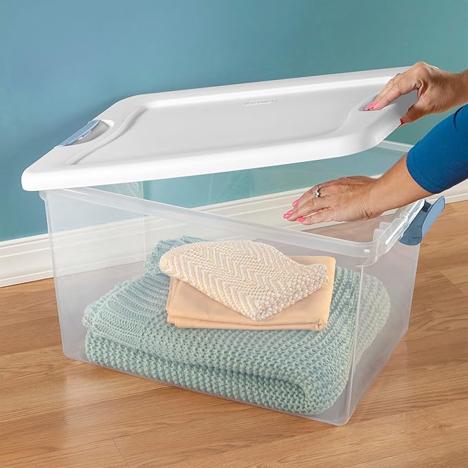 Sterilite 30-Pack Latching Box, Under Bed Storage Bins with Lids, Clear Plastic, 64 Quart - Heavy-Duty Organizing Containers for Closet, Bathroom, and Office
