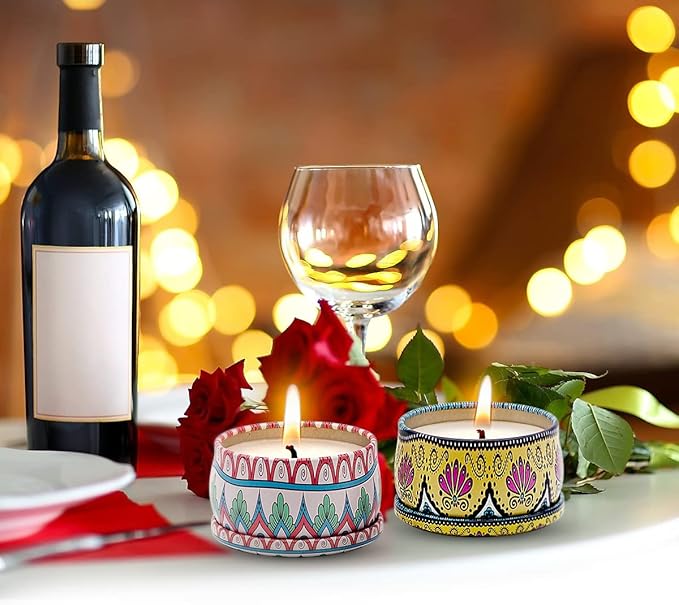 Bohemian Scented Candle for Christmas Thanksgiving Housewarming Gift, Set of 9 2.2oz Aromatherapy Candle for Stress Relief, Bohemian Tin Candle