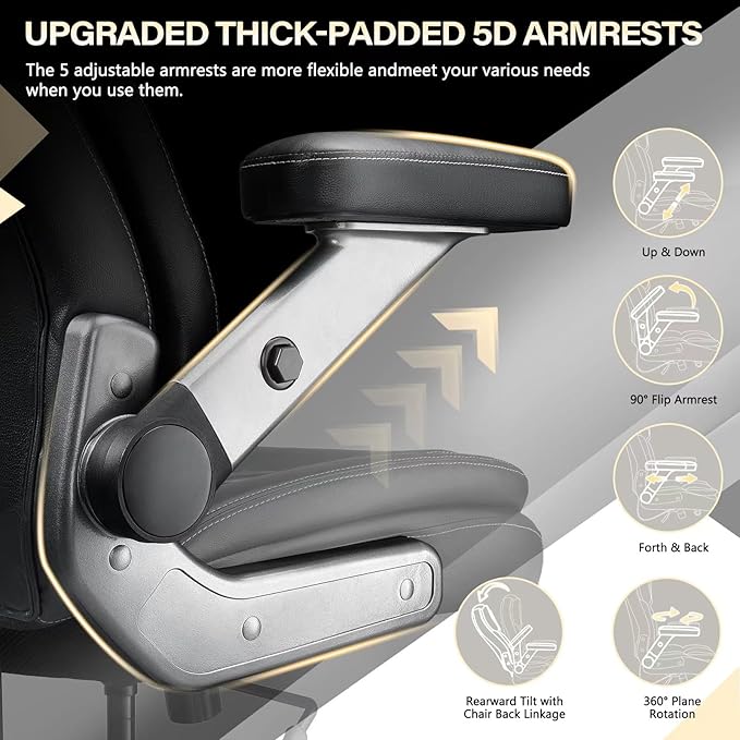 650LBS Big and Tall Office Chair with 5D Flip Arms and Thick Pocket Spring Cushion, Extra Wide Heavy Duty Office Chair with Adjustable Lumbar Support, Large High Back Computer Chair Dual Rubber Wheel