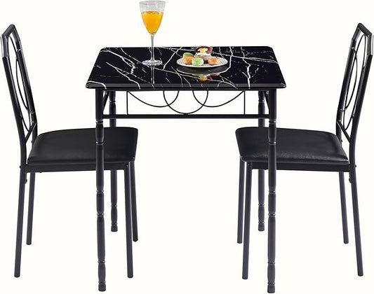 VECELO 3 Piece Dining Table Set for 2, Dinette with Chairs for Kitchen, Breakfast Nook, Small Space,Easy Assembly