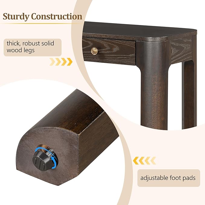 Merax 52" Console Table with 3 Drawers, Rustic Entryway Table with Curved Corners, Narrow Long Sofa Table for Living Room, Hallway, Entrance, Behind Couch, Foyer, Sturdy Thick Legs, Espresso