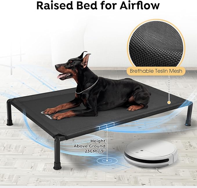 Veehoo Heavy Duty Elevated Dog Bed - Raised Dog Cot with Breathable Teslin Mesh, Non-Slip Silicon Feet, Cooling, Ideal for Indoor/Outdoor Use, 41" x 27", Black, CWC2432