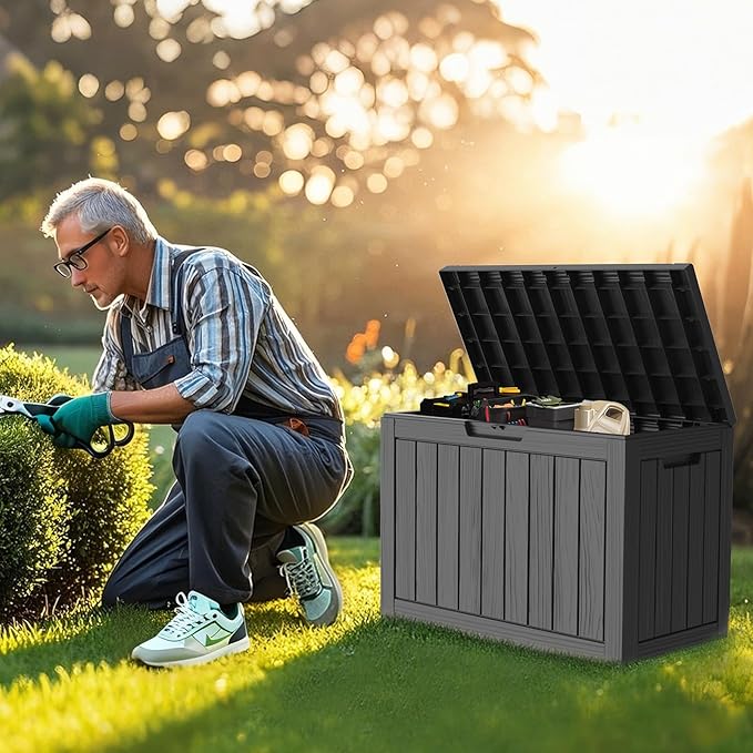 Outdoor Storage Deck Box, 45 Gallon Outside Storage Box Waterproof Deck Box, Lockable Patio Storage Box UV-Resistant for Garden Furniture, Black