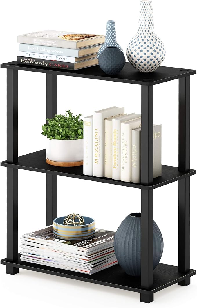 Furinno TURN-S-TUBE Storage Shelves Set of 2, 3-Tier Book Shelf, Corner Shelf, Toolless Open Shelves, Square Tubes, for Organization and Storage, Living Room, Garage, Home Office, Americano
