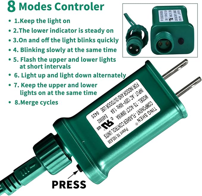 Christmas 100-Count Mini Purple & Green String LightsUL-Certified, Equipped with 8 Lighting Modes, Perfect for patios, Fences and Holiday Occasions.
