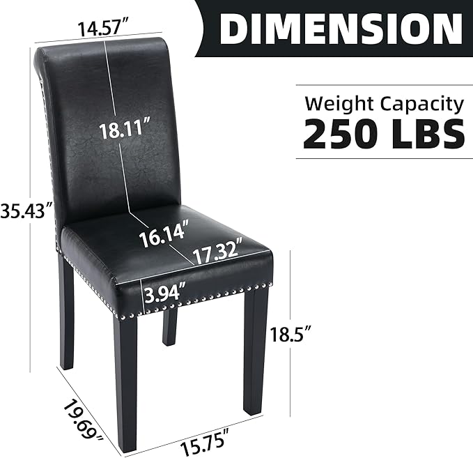 Westice Dining Room Chairs Set of 4 Upholstered PU Leather Kitchen Chairs Dining Room Side Chair with Nailhead Trim and Rubber Wood Legs for Small Space Apartment, Black