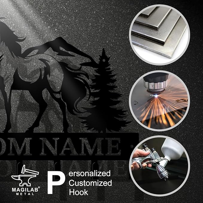 Personalized Custom Name Farm Horse Wall Key Hooks,Metal Horse Art Clothes Hooks,Metal Horse Wall Home Storage Decorative,For Front Door, Hallway, Kitchen, Bedroom,Keys,Hats (Style K)