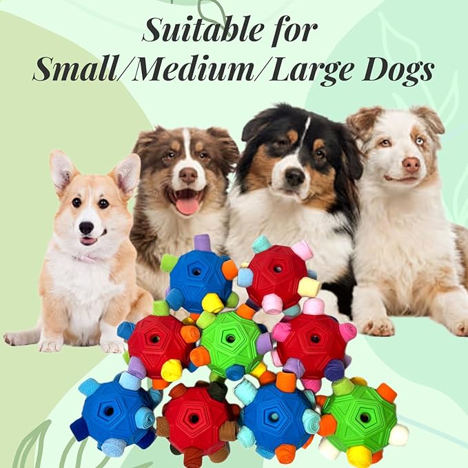 Snuffle Ball for Dog Toys Unbreakable Upgrade Ball Interactive Toy Foraging Snuffle Mat Puppy Treat Dispenser Slow Feeder Dog Puzzle Toys for Small, Medium, Large Pets (Blue Rainbow New)