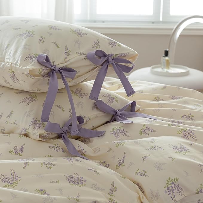 Purple Flower Duvet Cover Twin Soft 100% Cotton Floral Bedding Sets Lilac Floral Comforter Cover Vintage Garden Botanical Duvet Cover Girls Cottagecore Bedding Sets 1 Duvet Cover with 2 Pillowcases