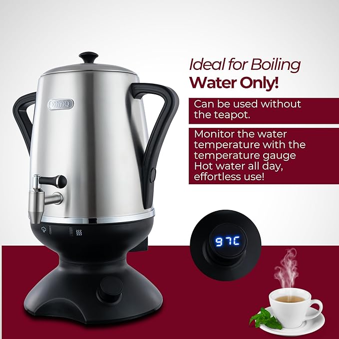 ETHNIQ - Electric Samovar | 4L Stainless Steel Tea Maker | Adjustable Temperature Controller | Boil Dry & Auto Shot-off | 1.2L Porcelain Teapot | Turkish, Persian, Russian Tea Kettle (Black)