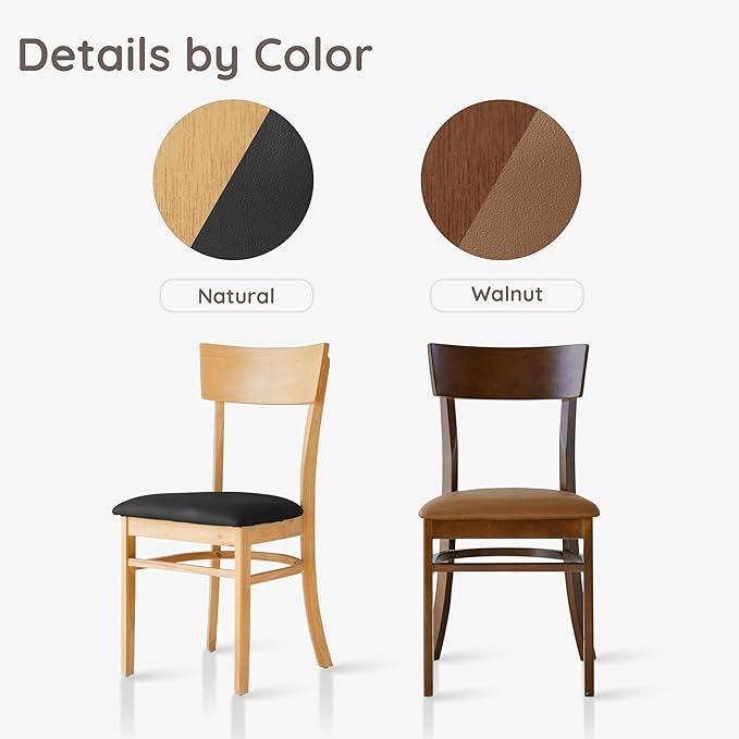 Livinia Mint Dining Chair Set of 2, Solid Malaysian Oak PU Leather Upholstered Cushion Seat, Straight Back Side Chairs (Natural)