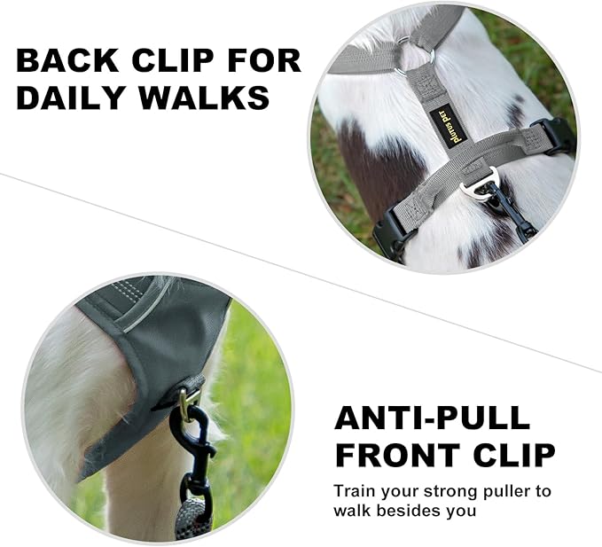 Plutus Pet No Pull Dog Harness, Reflective Adjustable Dog Vest Harness with Handle, Escape Proof, Soft Padded for Small Medium Large Dogs (Gray, XL)