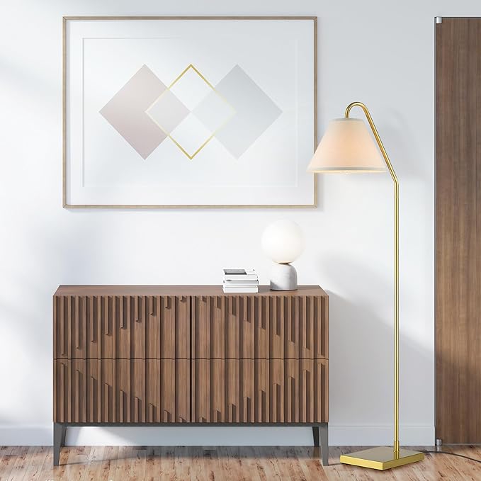 GLOBE Electric 62" Floor Lamp, Matte Brass Finish, Beige Fabric Shade, On/Off Rotary Switch, 6-Ft Clear Cord, Cozy Glam Style, E26 Base, 61000147