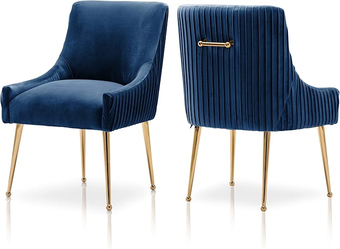 Dining Chairs, Accent Chairs Set of 2, Modern Upholstered Kitchen Dining Chairs with Gold Legs, Fabric Tufted Velvet Living Room Chairs for Reception Room Bedroom Kitchen(Navy Blue)