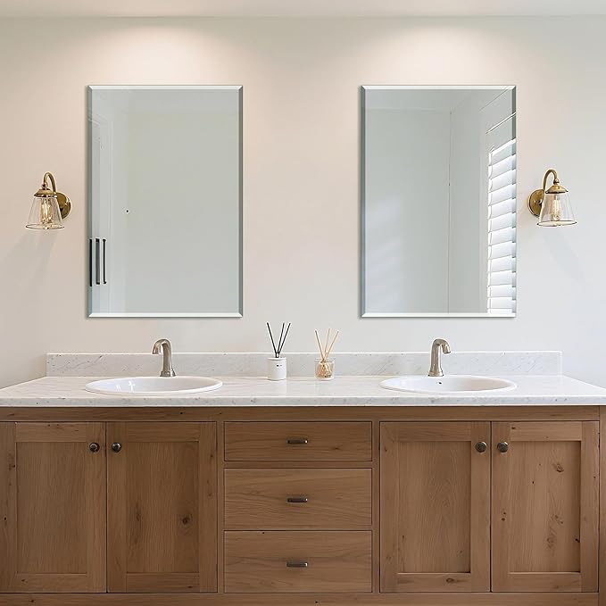 Ruomeng 2-Pack Bathroom Vanity Mirrors for Wall 24" x 36", Frameless Rectangle Mirror with Beveled Edge for Over Sink, Wall Mounted Mirror