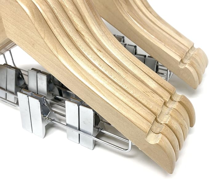 Kids Hangers with Metal Clips Pant Bar 4T-10 (Natural Wood)