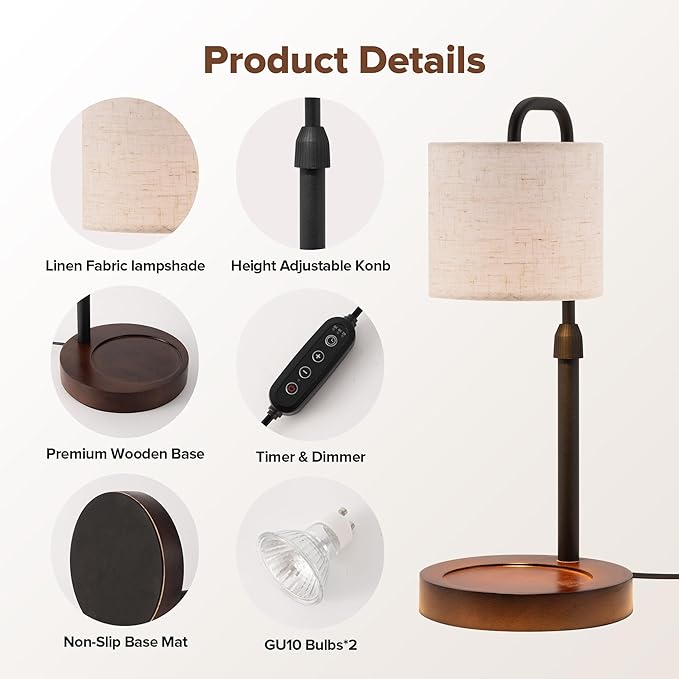 Candle Warmer Lamp with Timer, Dimmable Wax Warmer Candle Lamp for Jar Candle with 2 Bulbs, Christmas Birthday Gifts for Women Mom, Home Decor for Room, Bedroom, Kitchen-Linen Fabric