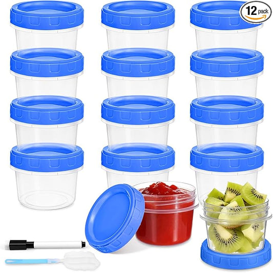 12 Pcs 2 oz Salad Dressing Container To Go Small Sauce Containers with Lids, Reusable Condiment Cups for Lunch Box, Airtight Freezer Storage Containers, Microwave & Dishwasher Safe