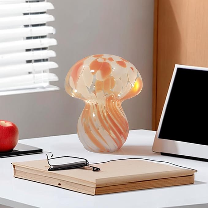Mushroom Table Lamps Night Lights Cute Glass Nightstand Bedside Desk Lamps for Bedroom Living Study(Bulb Included) - Red