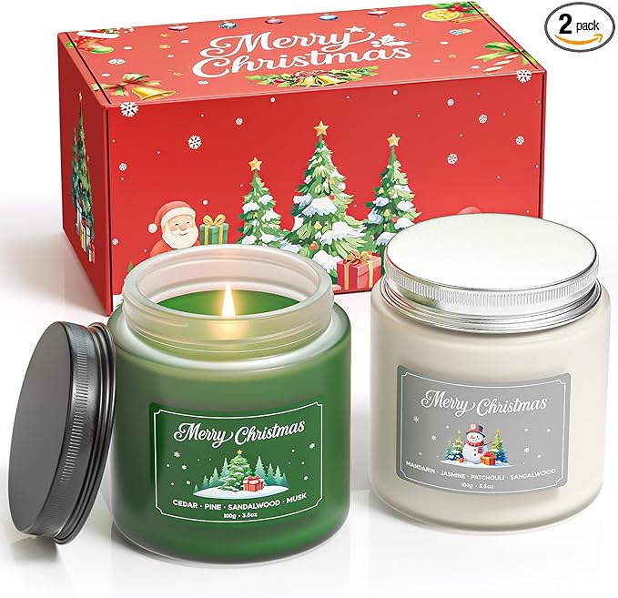 NORVENCE Christmas Candles, Scented Candles Gift Set for Stress Relief, Stress Relief Candle Gifts for Women and Men, Christmas Candle Gifts for Women (Red & White, 7 oz)