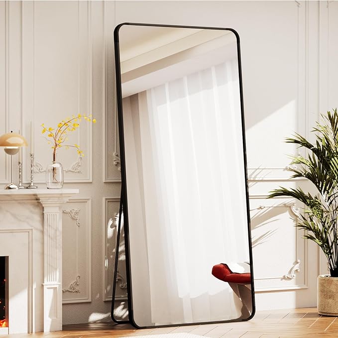 BEAUTYPEAK Black Full Length Mirror, 71"x26" Rounded Corner Floor Mirror Standing Hanging or Leaning Against Wall, Suitable for Bedroom or Dressing Room