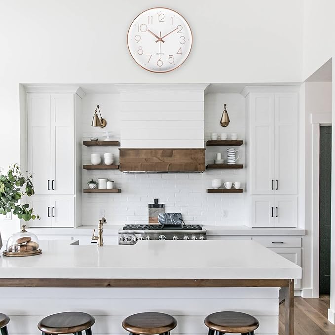 jomparis 12 Inch Battery Operated Silent Non-Ticking Wall Clock, Quality Quartz Sweep Rose Gold Wall Clock for Home Bedroom School