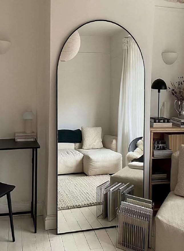 Full Length Mirror, Arched Floor Mirror with Stand, 26"x68" Oversized Floor Mirror, Wall Mirror Full Length Freestanding, Wall Mounted Mirror for Bedrooom Living Room, Black