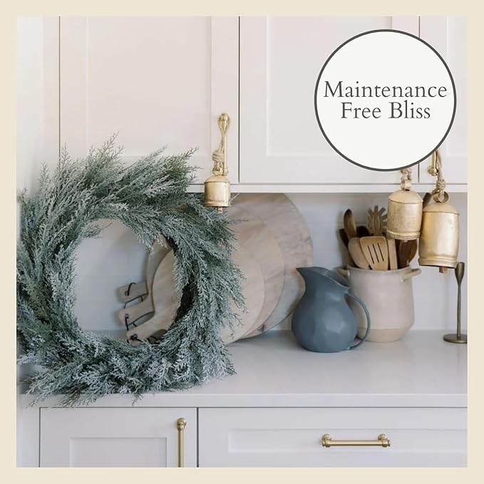 CG Hunter Holiday Collection Flocked Cedar Wreath, Premium Artificial Indoor and Outdoor Large 30" Flocked Cedar Christmas Wreath, Christmas Decorations and Holiday Greenery